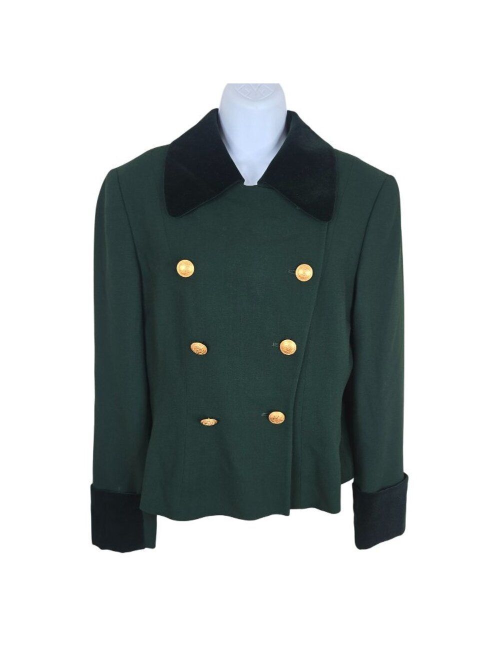Vintage 80s Mondi Green Wool Equestrian Blazer Velvet Collar Cuffs Size 38 EU US